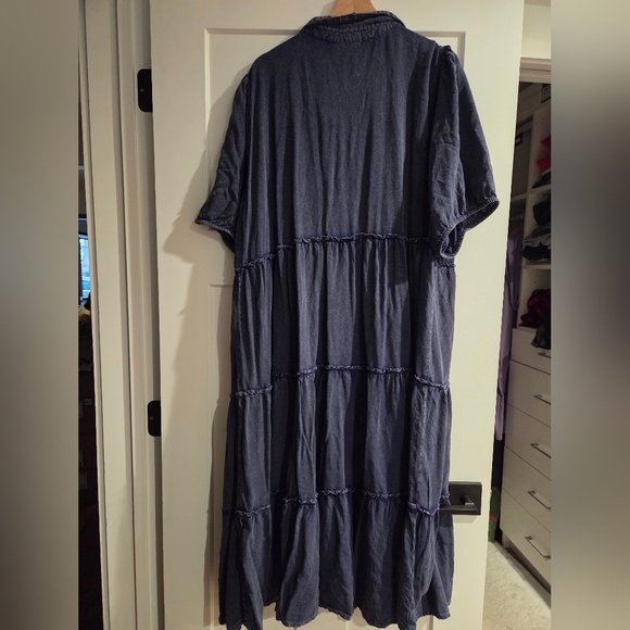 Blue Button Front Chambray Midi Dress - Picture 6 of 7